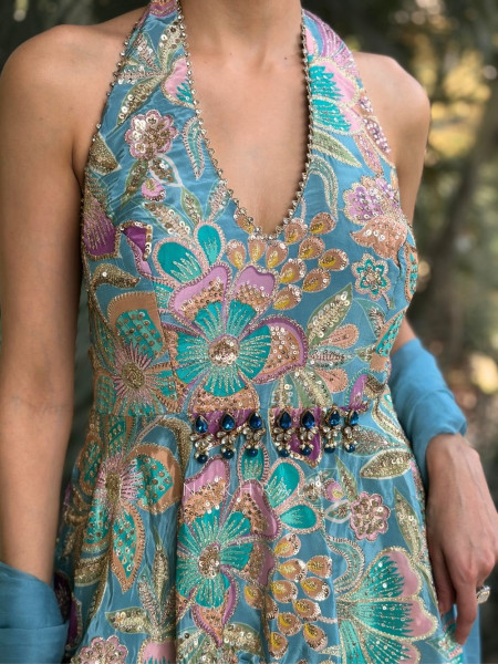 Gulrang Bloom Firozi Indo-Western Peplum Set