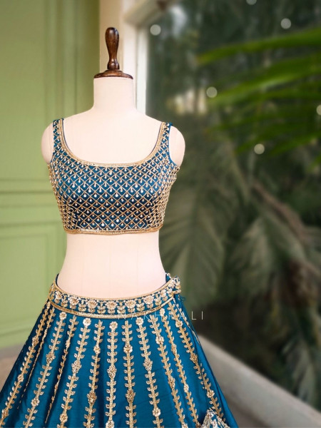 Siyara Blue Indo-Western Lehenga Set with Embroidered Jacket and Dupatta
