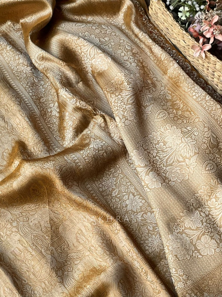 Rivora Mustard Zari Woven Saree with Ornate Border Design