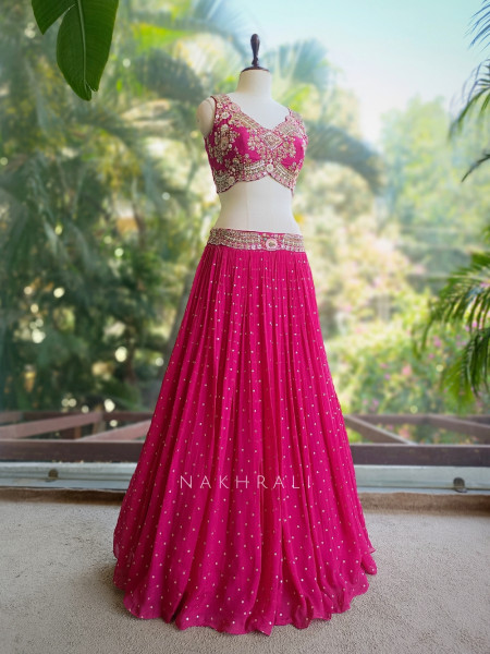 Aarika Magenta Indo Western Lehenga with Heavy Sequin and Bead Embroidery