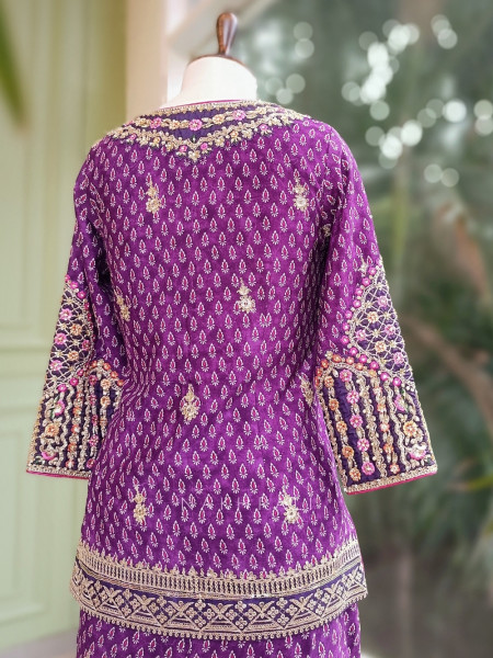 Farah Bloom Purple Gharara Set with Zari & Sequin Work