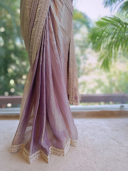 Darpan Purple Drape Saree with Mirror Embroidered Corset Blouse