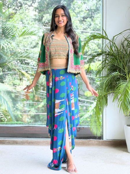 Boho-Chic Polka Dhoti Skirt Set