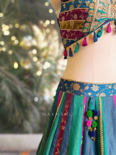 Utsara Blue Multicolour Lehenga Set with Zari Sequin Work