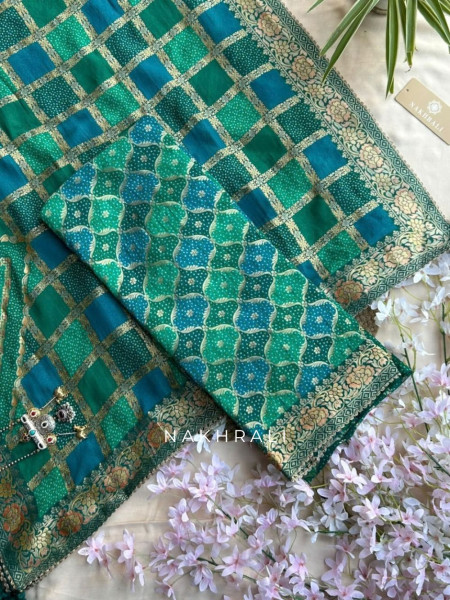 Rang-Kosh  Green Bandhani Pure Georgette Dress Material