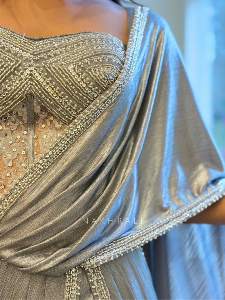Pastel Charm Grey Drape Saree