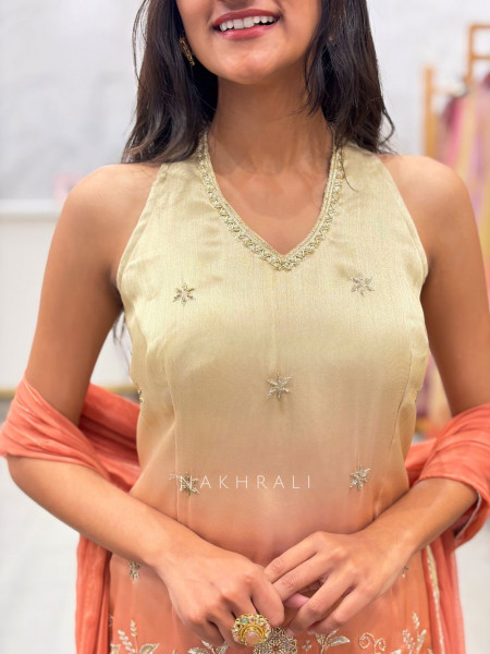 Kesarika Veil Orange Suit Set – Detailed Sequin Work