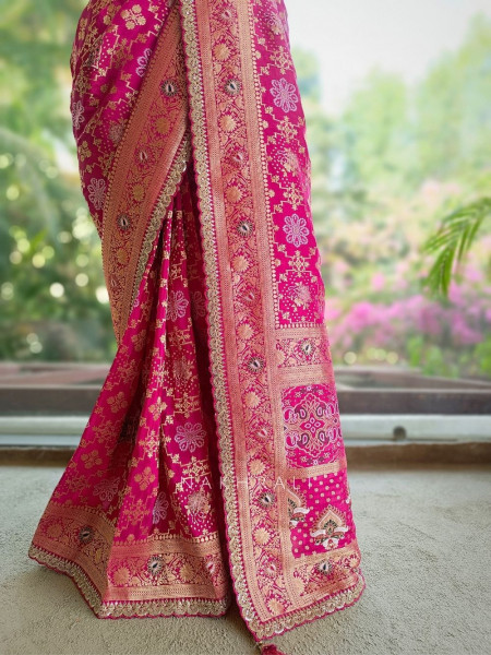 Anant Bindu Magenta Bandhani Print Saree with Sequin Border