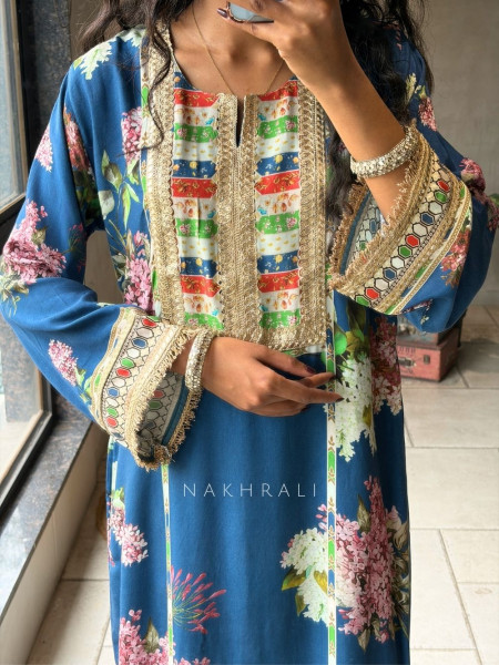 Kairaa Blue Straight Dress with Mirror and Embroidery Work