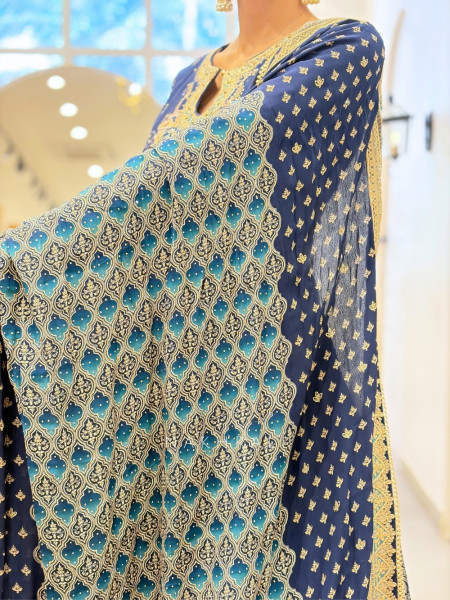 Dariya Navy Blue Silk Brocade Short Anarkali Suit