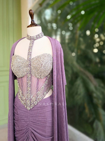 Velmira Purple Indowestern Drape Set