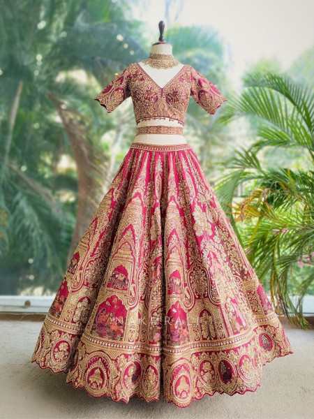 Rajvanshi Red Heritage Bridal Lehenga with Zari and Resham Work