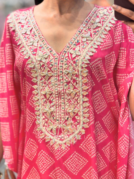 The Pop Magenta Kaftan Set with Gota Patti Work