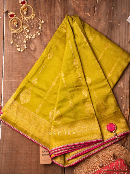 Mrignayani Green Saree with Embroidered Blouse & Brocade Weave