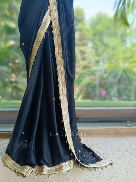 Rati Black Saree with Gota Patti Border & Multicolor Embroidered Readymade Blouse