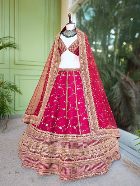 Riva Maroon Unstitched Lehenga Set with Zari and Sequin Work