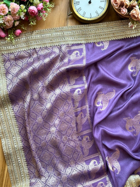 Tavira Lavender Saree with Broad Border and Unstitched Blouse Piece