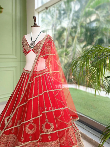 Jharokha Palace Crimson Red Bridal Lehenga