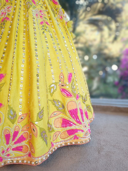 Yavika Yellow Floral Lehenga Set with Sequin and Bead Work