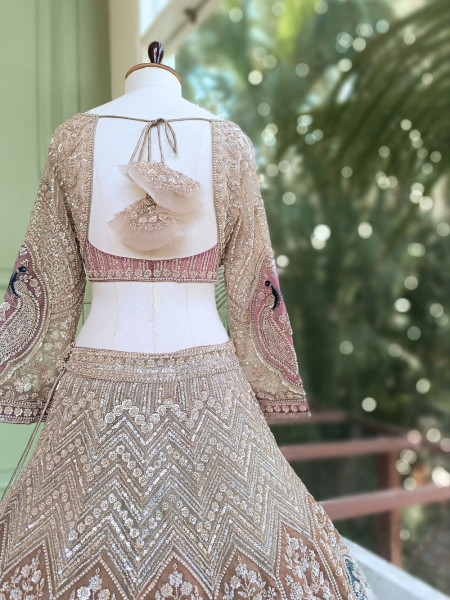 Mridika Brown Net Lehenga Set with Cut Dana Sequin Work