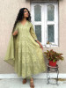 Mrinmayi Green Pure Mul Cotton Anarkali Suit Set With Thread Embroidery &amp; Mirror Work