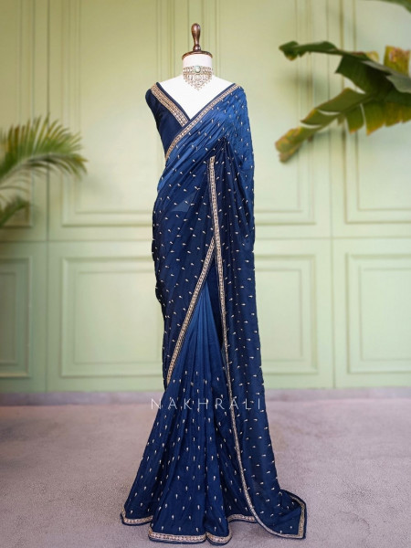 Sangini Blue Saree Zari Butti Work