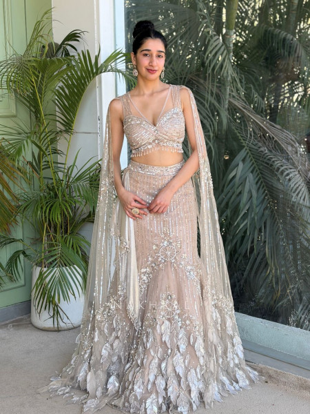Elsa Nude Indo-Western Mermaid Lehenga with Sequin & Cut Dana Work