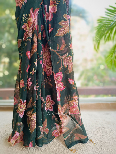 Dahlia Green Organza Saree with Sequin and Cut Dana Work