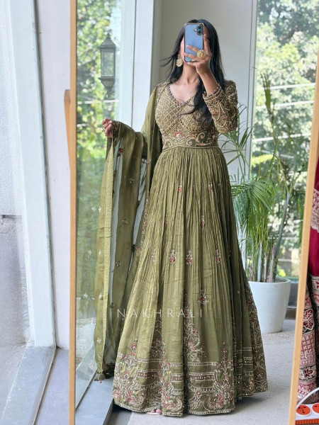 Zeenat Mehndi Green Anarkali Suit Set