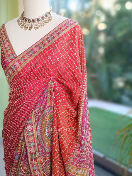 Ruby Multicolor Saree with Heavy Zardozi Border
