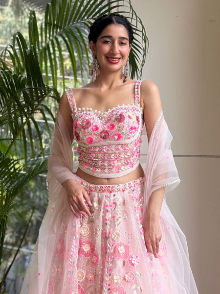 Blossom Mist Net Lehenga with Sequin and Bead Work