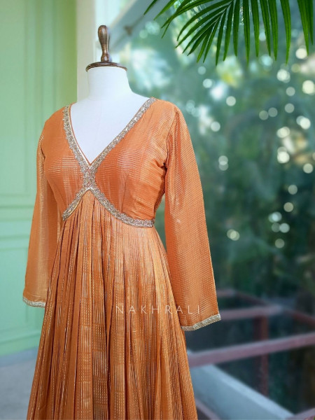 Zarelle Orange Anarkali with Zari Sequin Work and Dupatta