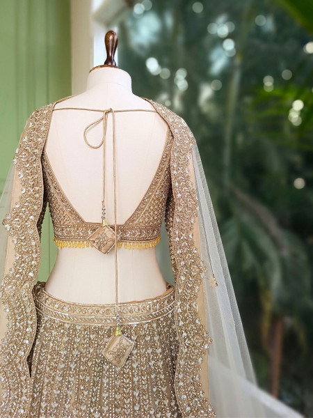 Rishmika Gold Bridal Lehenga with Sequin and Bead Work