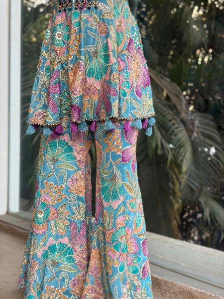 Gulrang Bloom Firozi Indo-Western Peplum Set