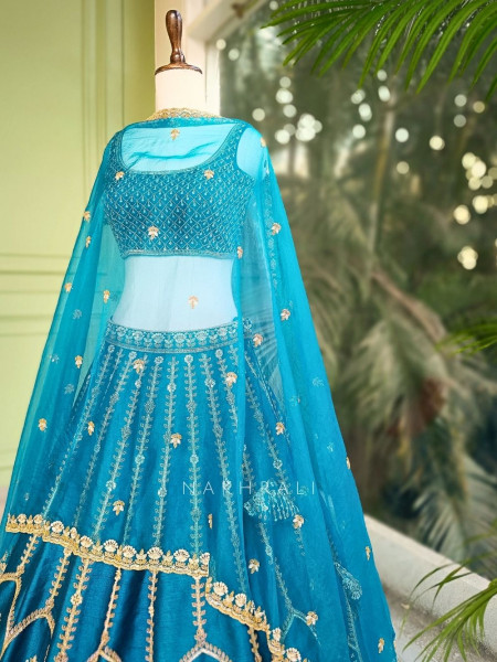 Siyara Blue Indo-Western Lehenga Set with Embroidered Jacket and Dupatta