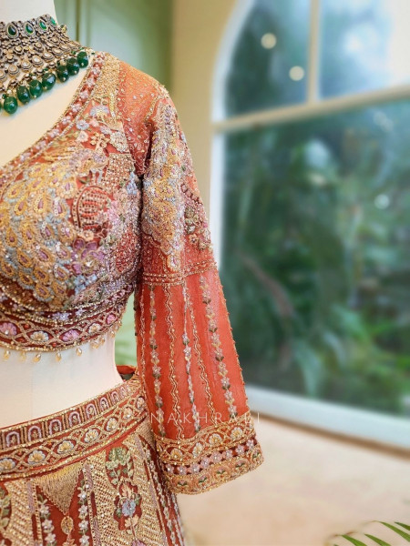 Regal Radiance Orange Embroidered Bridal Lehenga