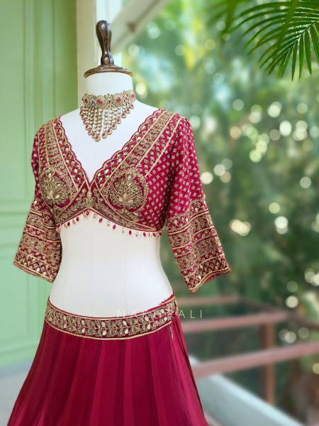Vyra Red Bridal Lehenga with Heavy Embroidery and Stone Work