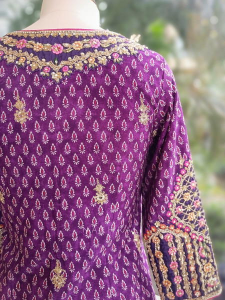 Farah Bloom Purple Gharara Set with Zari & Sequin Work