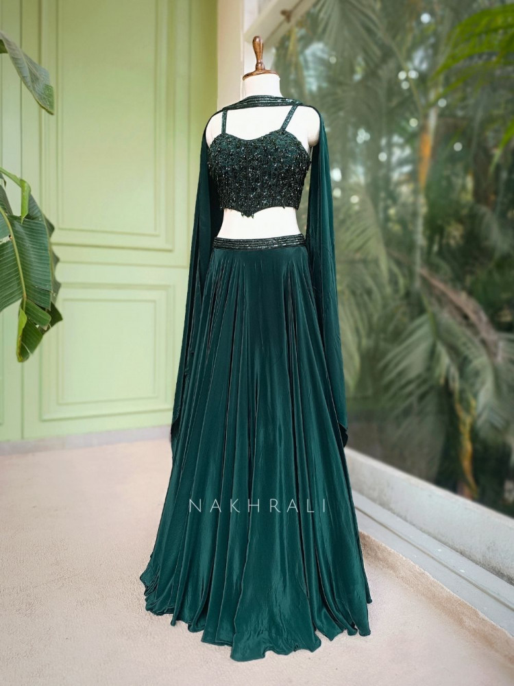 Image of Meadow Green Lehenga Set with Beads and Sequin Work