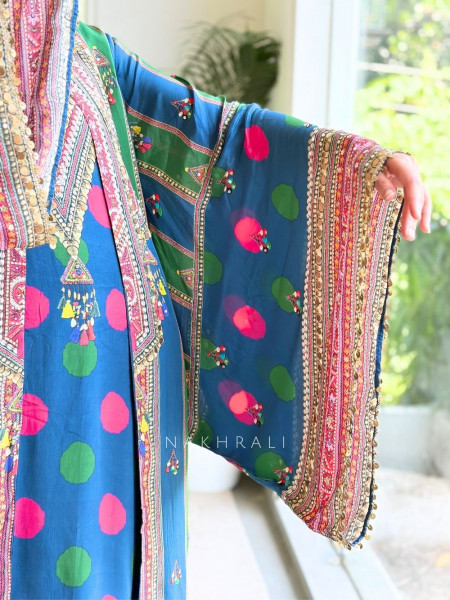 Boho-Chic Polka Long Kurta Jacket Set
