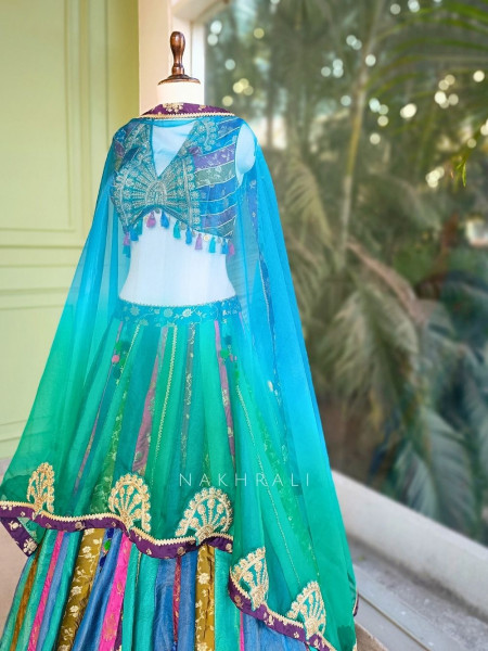 Utsara Blue Multicolour Lehenga Set with Zari Sequin Work