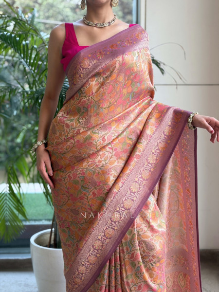 Kashmira Meena Jaal purple Crepe Silk Blend Saree