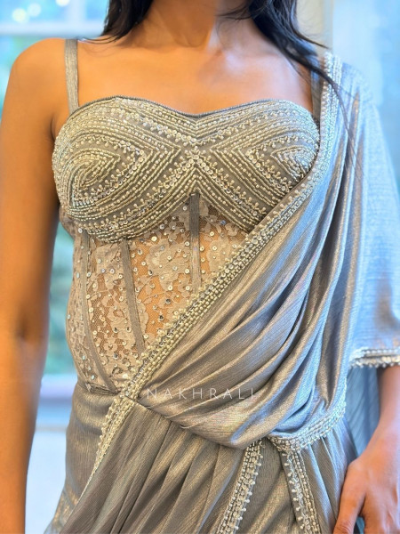 Pastel Charm Grey Drape Saree