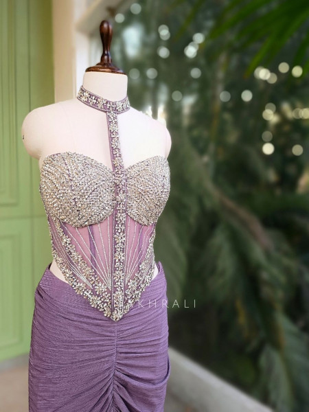 Velmira Purple Indowestern Drape Set