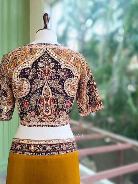 Dhara Mustard Georgette Silk Saree With Kalamkari & Cutdana Work