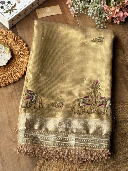Gajshri Antique Gold Banarasi Katan Tissue Silk Saree
