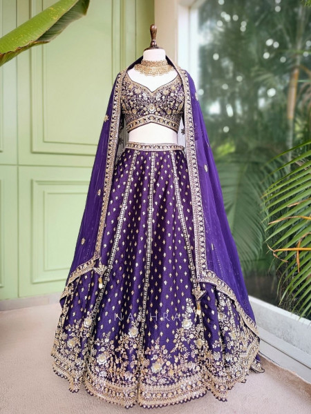 Nayantara Purple Embroidered Lehenga with Zari and Sequin Work