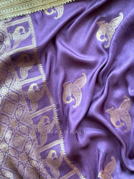 Tavira Lavender Saree with Broad Border and Unstitched Blouse Piece