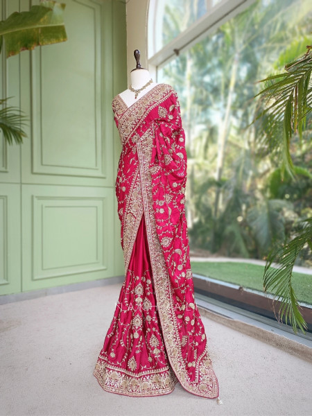 Rubani Aks Deep Red Crepe Saree