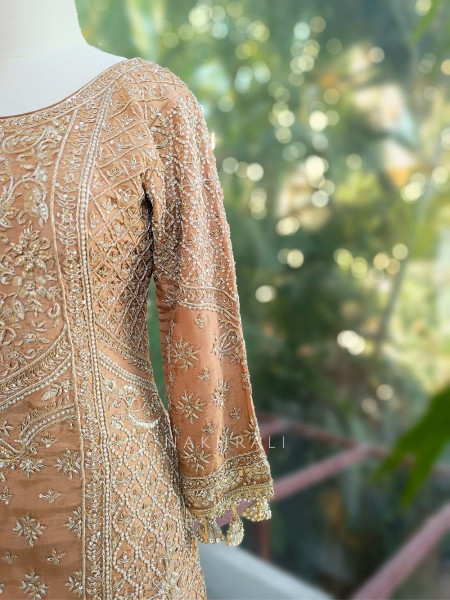 Zaria Beige Festive Gharara Set with Embroidered Kurti